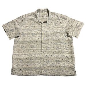 Caribbean Men’s Short Sleeve White Striped Floral Hawaiian Button Up Shirt XL